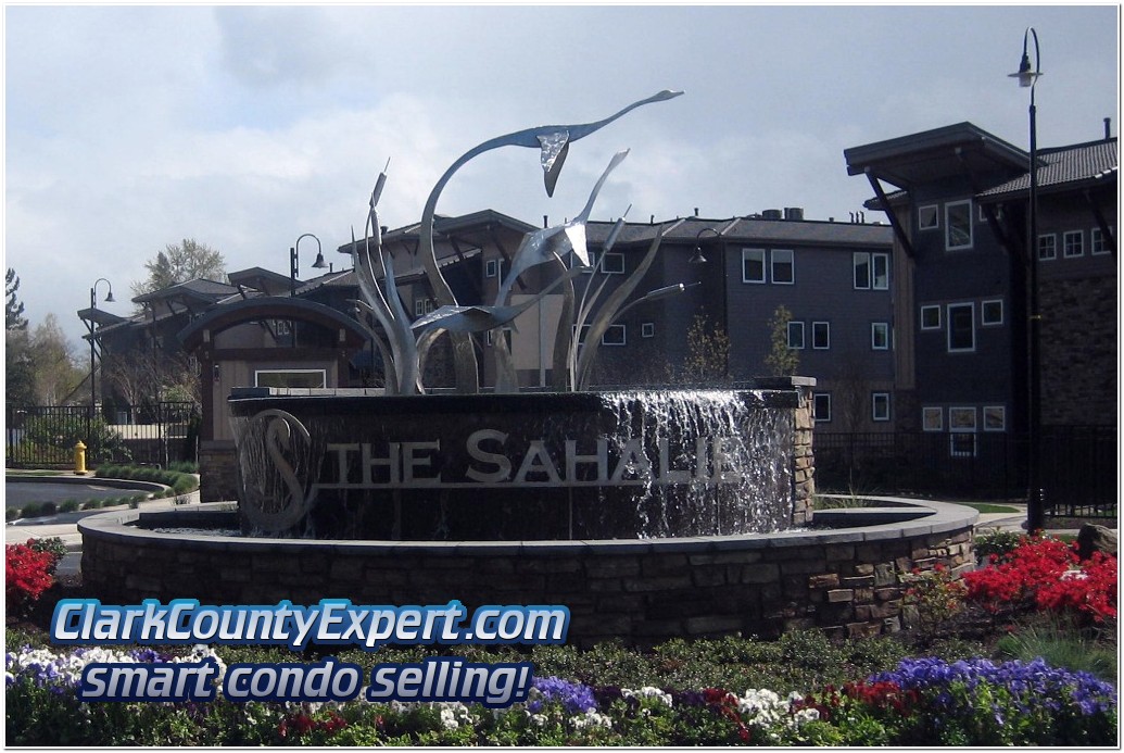 View of entrance to The Sahalie at Tidwater Cover Condos, Vancouver WA